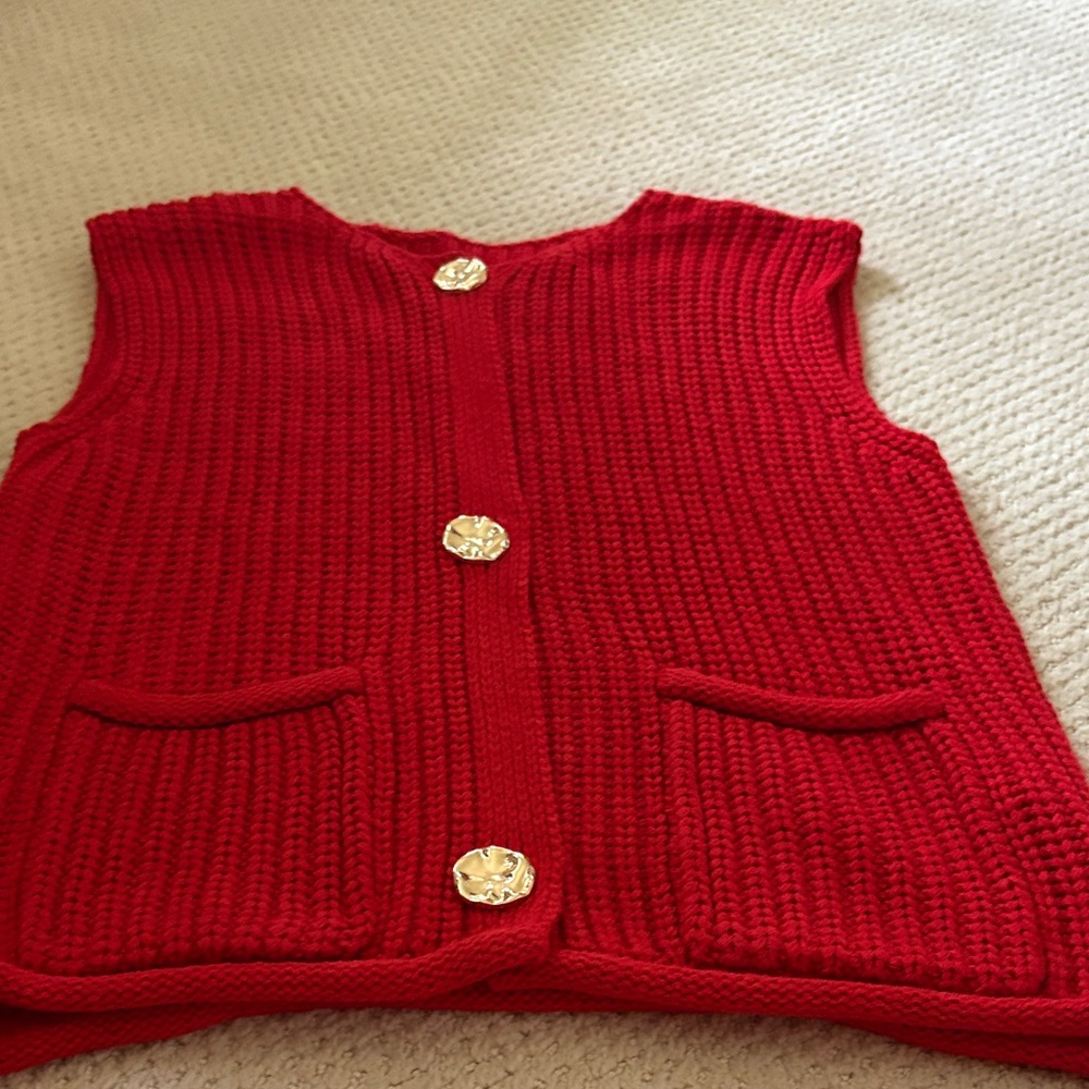Red V-Neck Sweater Vest